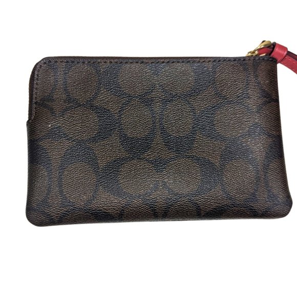 Coach Signature Monogram Logo Brown Zippy Wristlet Wallet - Picture 2 of 8